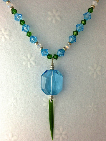 grow crystal blue diamond beads necklace