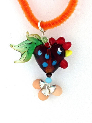 hearty chicken necklace orange