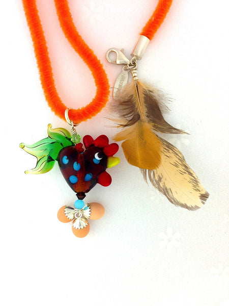 hearty chicken necklace orange