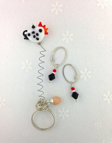 chicken spring earrings and ring set