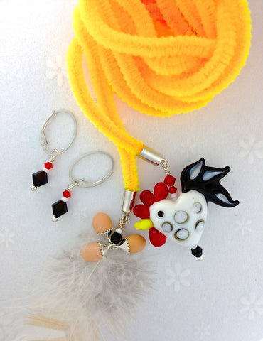 hearty chicken yellow necklace and earrings set