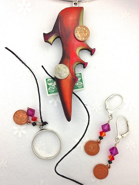 shoestring red heel with coins set